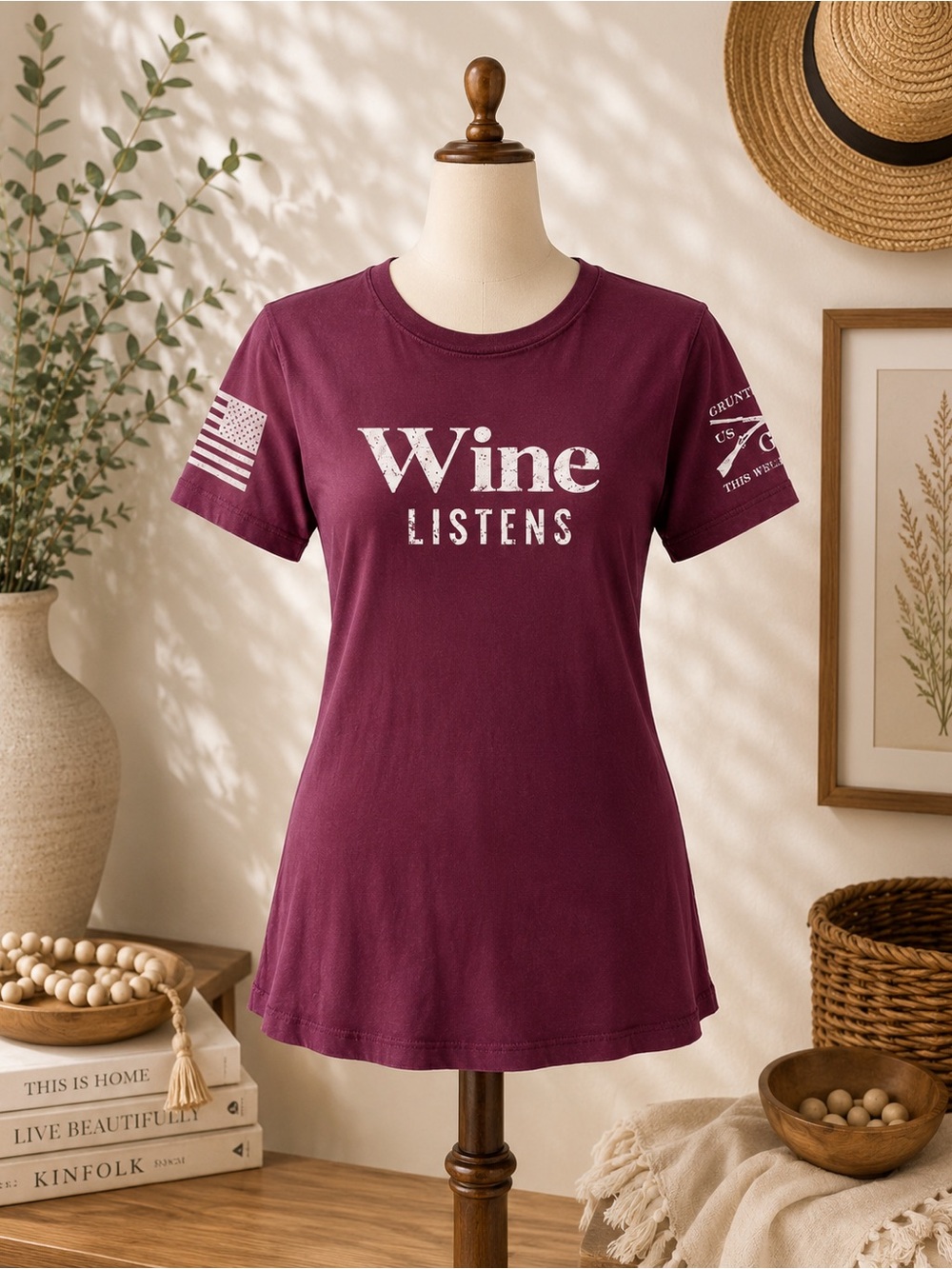 Grunt Style T Shirt XXL Maroon Wine Listens Graphic Tee Patriotic Casual Shirt